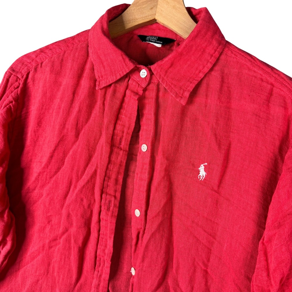 Polo Ralph Lauren Red Linen Button Down Shirt Long Sleeve Pony Logo Large